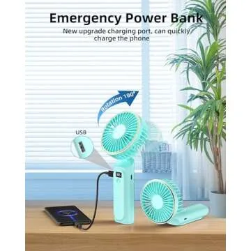 TUNISE Portable Handheld Fan, Portable Fan Rechargeable, 4000mAh, 180° Adjustable, 6 Speed Wind, Display Electricity in Real Time, USB Rechargeable Foldable Fan, Quiet Personal Fan with Power Bank