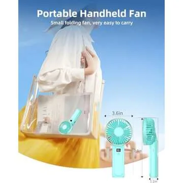 TUNISE Portable Handheld Fan, Portable Fan Rechargeable, 4000mAh, 180° Adjustable, 6 Speed Wind, Display Electricity in Real Time, USB Rechargeable Foldable Fan, Quiet Personal Fan with Power Bank