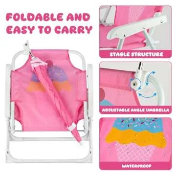 PLULON Kids Beach Chair with Umbrella Folding Lawn and Camping Chair with Summer Shade Children's Beach Chair for Beach Pool Travel Outdoor(for 1-5 Years Old)