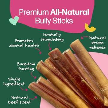 Willow & I Bully Sticks for Dogs -6 Inch Natural Bully Sticks for Medium Dogs, Small & Large- Premium 100% Grass Fed, Single Ingredient, Long Lasting, High Protein-Grain & Rawhide Free (6", 6 Pack)