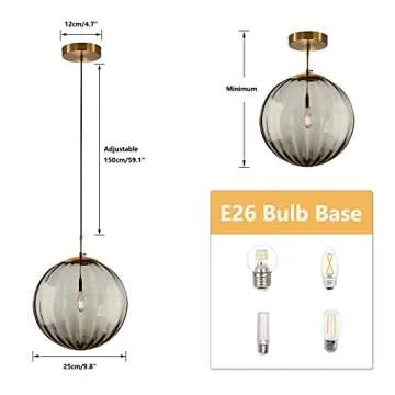 KCO Lighting Modern Large Globe Pendant Light Fixture - Smoke Gray Glass & Gold Celebrating Vintage ...