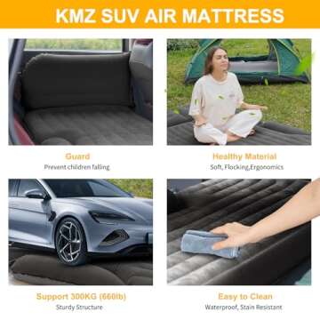 KMZ SUV Air Mattress Thickened and Double-Sided Flocking Travel Camping Bed with 2 Pillows & Electric Pump Dedicated Mobile Cushion Inflatable Bed for SUV Trunk and Rear Seat (Dark Gray)