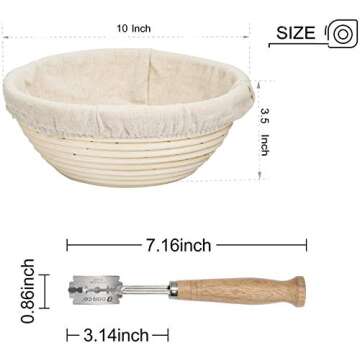 2 Pack 10 Inch Proofing Basket,WERTIOO Bread Proofing Basket 2pcs + Bread Lame +Dough Scraper+ Linen Liner Cloth for Professional & Home Bakers
