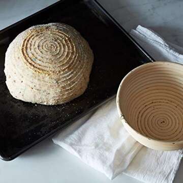 2 Pack 10 Inch Proofing Basket,WERTIOO Bread Proofing Basket 2pcs + Bread Lame +Dough Scraper+ Linen Liner Cloth for Professional & Home Bakers