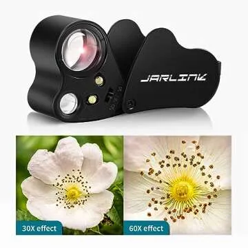 JARLINK 30X 60X Illuminated Jewelers Loupe Magnifier, Foldable Jewelry Magnifier with Bright LED Light for Gems, Jewelry, Coins, Stamps, etc