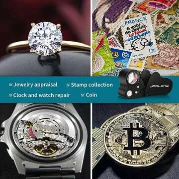 JARLINK 30X 60X Illuminated Jewelers Loupe Magnifier, Foldable Jewelry Magnifier with Bright LED Light for Gems, Jewelry, Coins, Stamps, etc