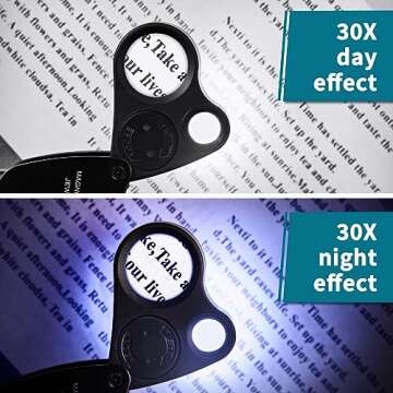 JARLINK 30X 60X Illuminated Jewelers Loupe Magnifier, Foldable Jewelry Magnifier with Bright LED Light for Gems, Jewelry, Coins, Stamps, etc