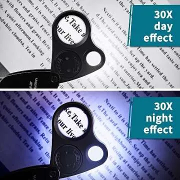 JARLINK 30X 60X Illuminated Jewelers Loupe Magnifier, Foldable Jewelry Magnifier with Bright LED Light for Gems, Jewelry, Coins, Stamps, etc