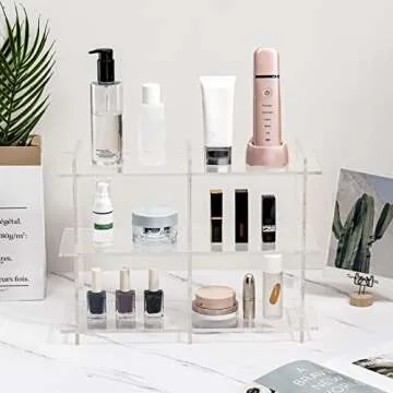 Sumerflos 3-Tier Acrylic Tabletop Display Shelf, Modern Clear Display Stand, Sturdy Storage Shelves for Toy, Makeup, Perfume, Spice