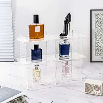 Sumerflos 3-Tier Acrylic Tabletop Display Shelf, Modern Clear Display Stand, Sturdy Storage Shelves for Toy, Makeup, Perfume, Spice