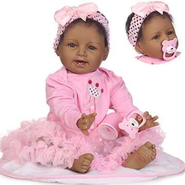 iCradle Real Life 22inch 55cm Reborn Baby Dolls Soft Silicone Realistic Looking Newborn Dolls Black ...