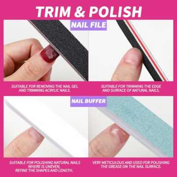 FANDAMEI Nail Polish Gel Remover Tools Kit with Nail Clips, 100ml Nail Polish Remover Bottle, 500 Nail Remover Cotton Pad, Nail Brush, Cuticle Pusher/Peeler, 100/180 Nail File,Buffer Block