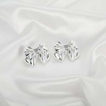 FAMARINE Antique Silver Bow Earrings - Vintage Style & Lightweight