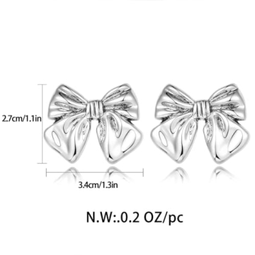 FAMARINE Antique Silver Bow Earrings - Vintage Style & Lightweight