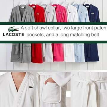 Lacoste Classic Pique 100% Cotton Bath Robe for Men & Women, One Size Fits Most, White