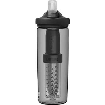 CamelBak eddy+ Water Filter Water Bottle by LifeStraw Integrated 2-Stage Filter Straw - For Hiking, Backpacking, Travel, and Emergency Preparedness - 20oz Tritan Renew, Charcoal