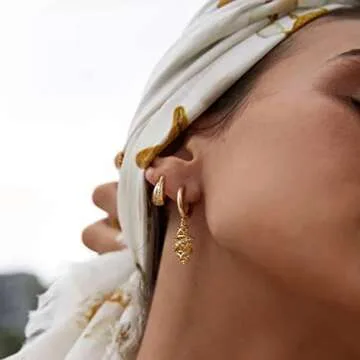 MYEARS Women Dome Earrings Gold Huggie Monet Oval Hoop Diamond Cubic Zirconia 14K Gold Filled Small Simple Handmade Hypoallergenic Everyday Jewelry