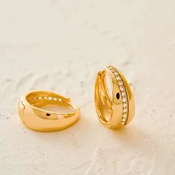 MYEARS Women Dome Earrings Gold Huggie Monet Oval Hoop Diamond Cubic Zirconia 14K Gold Filled Small Simple Handmade Hypoallergenic Everyday Jewelry