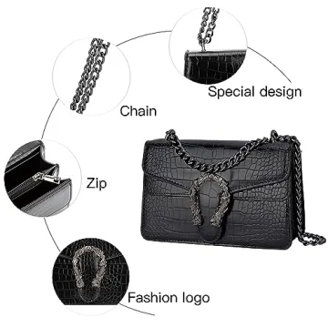 DEEPMEOW Trendy Crocodile Print Chain Purse - Stylish Handbag