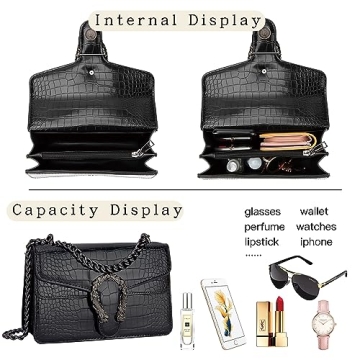 DEEPMEOW Trendy Crocodile Print Chain Purse - Stylish Handbag