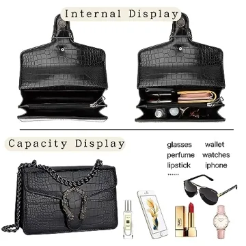 DEEPMEOW Trendy Crocodile Print Chain Purse - Stylish Handbag