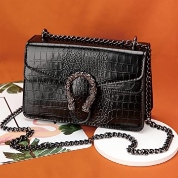 DEEPMEOW Trendy Crocodile Print Chain Purse - Stylish Handbag