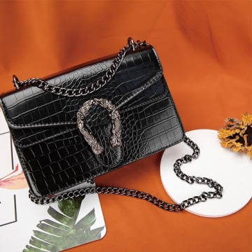 DEEPMEOW Trendy Crocodile Print Chain Purse - Stylish Handbag