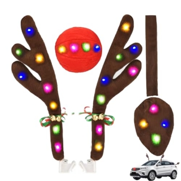 Christmas Rudolph Reindeer Vehicle Car Kit, Car Reindeer Antlers & Nose Decorations, Antlers Car Kit...
