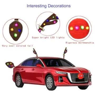 Christmas Rudolph Reindeer Vehicle Car Kit, Car Reindeer Antlers & Nose Decorations, Antlers Car Kit,Antler Decor with Jingle Bells Red Nose and Tail for Truck,Decorate Any Vehicle.