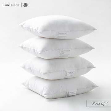 LANE LINEN 4 Pack 18x18 White Throw Pillow Inserts for Decorative Pillow Covers, Couch Pillows for Living Room, Fluffy Pillows for Bed