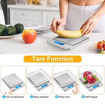 GDEALER Digital Kitchen Scale 3000g/0.1g Precise Food Scale Gram Scales Weight Coffee Scale, Digital Food Scales for Cooking Baking, Stainless Steel Back-lit LCD Display Pocket Small Scale, Silver