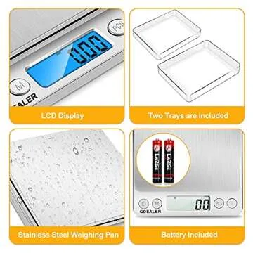 GDEALER Digital Kitchen Scale 3000g/0.1g Precise Food Scale Gram Scales Weight Coffee Scale, Digital Food Scales for Cooking Baking, Stainless Steel Back-lit LCD Display Pocket Small Scale, Silver