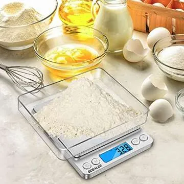 GDEALER Digital Kitchen Scale 3000g/0.1g Precise Food Scale Gram Scales Weight Coffee Scale, Digital Food Scales for Cooking Baking, Stainless Steel Back-lit LCD Display Pocket Small Scale, Silver