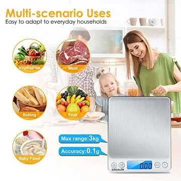 GDEALER Digital Kitchen Scale 3000g/0.1g Precise Food Scale Gram Scales Weight Coffee Scale, Digital Food Scales for Cooking Baking, Stainless Steel Back-lit LCD Display Pocket Small Scale, Silver