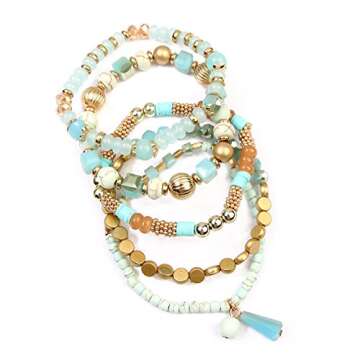 RIAH FASHION Bohemian Mix Bead Multi Layer Versatile Statement Bracelets - Stackable Beaded Strand S...