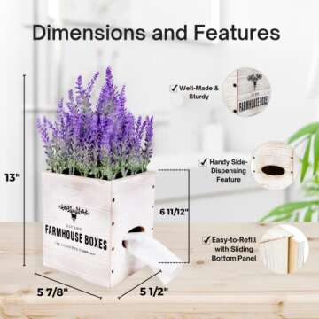 3-in-1 Countree Tissue Box Cover Square: Rustic Farmhouse Bathroom Decor, Potted Lavender & Wood Tissue Box Holder Cube - Enhance Your Home Decor, Perfect for Living Room, Bedroom, Bathroom Storage