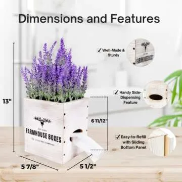 3-in-1 Countree Tissue Box Cover Square: Rustic Farmhouse Bathroom Decor, Potted Lavender & Wood Tissue Box Holder Cube - Enhance Your Home Decor, Perfect for Living Room, Bedroom, Bathroom Storage