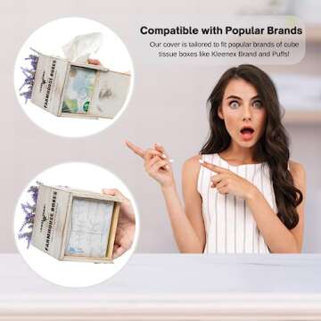 3-in-1 Countree Tissue Box Cover Square: Rustic Farmhouse Bathroom Decor, Potted Lavender & Wood Tissue Box Holder Cube - Enhance Your Home Decor, Perfect for Living Room, Bedroom, Bathroom Storage