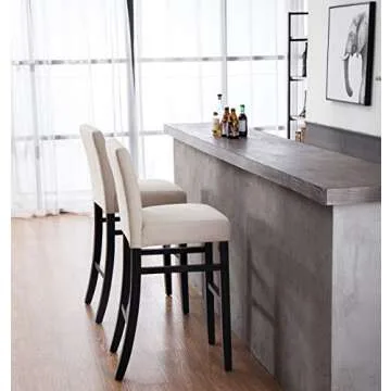 YEEFY 30" Counter Height Bar Stools Set of 4 & 2 with Back Fabric Barstools Bar Height Upholstered Bar Stool Modern High Wooden Stools for Kitchen Island (Set of 4, Beige)