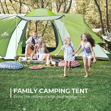 ArcadiVille Camping Tent 8 People, Waterproof and Windproof Family Tents for Camping, Outdoor & Travel, Easy Setup, Removable Full-Covered Rainfly, Divided Curtain, Vestibule & Carry Bag (Green)