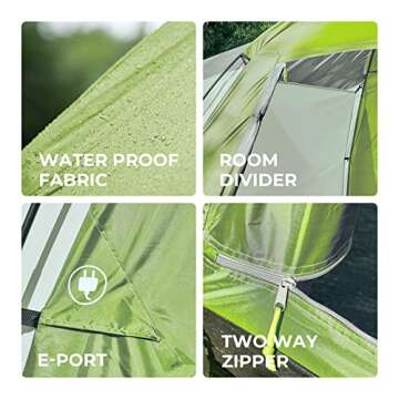 ArcadiVille Camping Tent 8 People, Waterproof and Windproof Family Tents for Camping, Outdoor & Travel, Easy Setup, Removable Full-Covered Rainfly, Divided Curtain, Vestibule & Carry Bag (Green)
