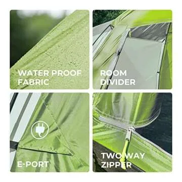 ArcadiVille Camping Tent 8 People, Waterproof and Windproof Family Tents for Camping, Outdoor & Travel, Easy Setup, Removable Full-Covered Rainfly, Divided Curtain, Vestibule & Carry Bag (Green)