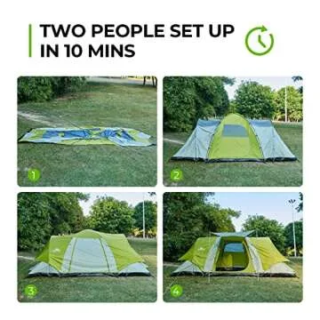 ArcadiVille Camping Tent 8 People, Waterproof and Windproof Family Tents for Camping, Outdoor & Travel, Easy Setup, Removable Full-Covered Rainfly, Divided Curtain, Vestibule & Carry Bag (Green)