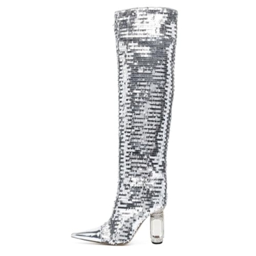 XYD Knee High Boots with Chic Rhinestone Block Heels