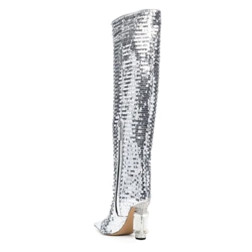 XYD Knee High Boots with Chic Rhinestone Block Heels