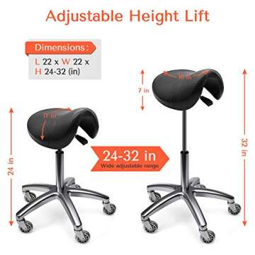 TASALON Saddle Stool - Ergonomic Saddle Chair - Comfortable Saddle Stool with Wheels - Swivel Salon ...