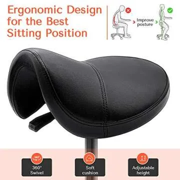 TASALON Saddle Stool - Ergonomic Saddle Chair - Comfortable Saddle Stool with Wheels - Swivel Salon Cutting Stool for Kitchen, Salon, Spa, Tattoo, Pedicure, Massage -Esthetician Chair – Black