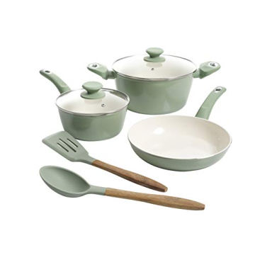 Gibson Home Plaza Café Mint Green Forged Aluminum Ceramic Cookware Set 7-Piece
