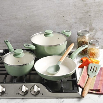Gibson Home Mint Green Ceramic Cookware Set 7-Piece