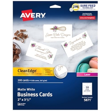 Avery Clean Edge Printable Business Cards with Sure Feed Technology, 200 Blank Cards for Laser Print...